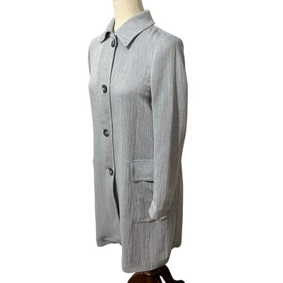 Zara Linen Duster Trench Coat Jacket Button Front Pockets Blue White Women’s S - Picture 3 of 16